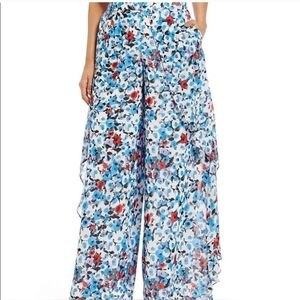 Badgley Mischka Blue Palazzo Resortwear Vacation Pants With Frilly Overlay 12